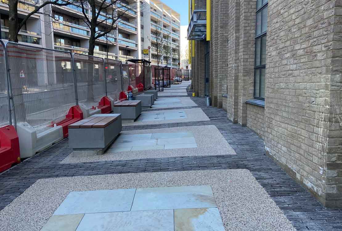Addaset resin bound surfacing for bays and tree pits at Big Yellow Storage in Kings Cross