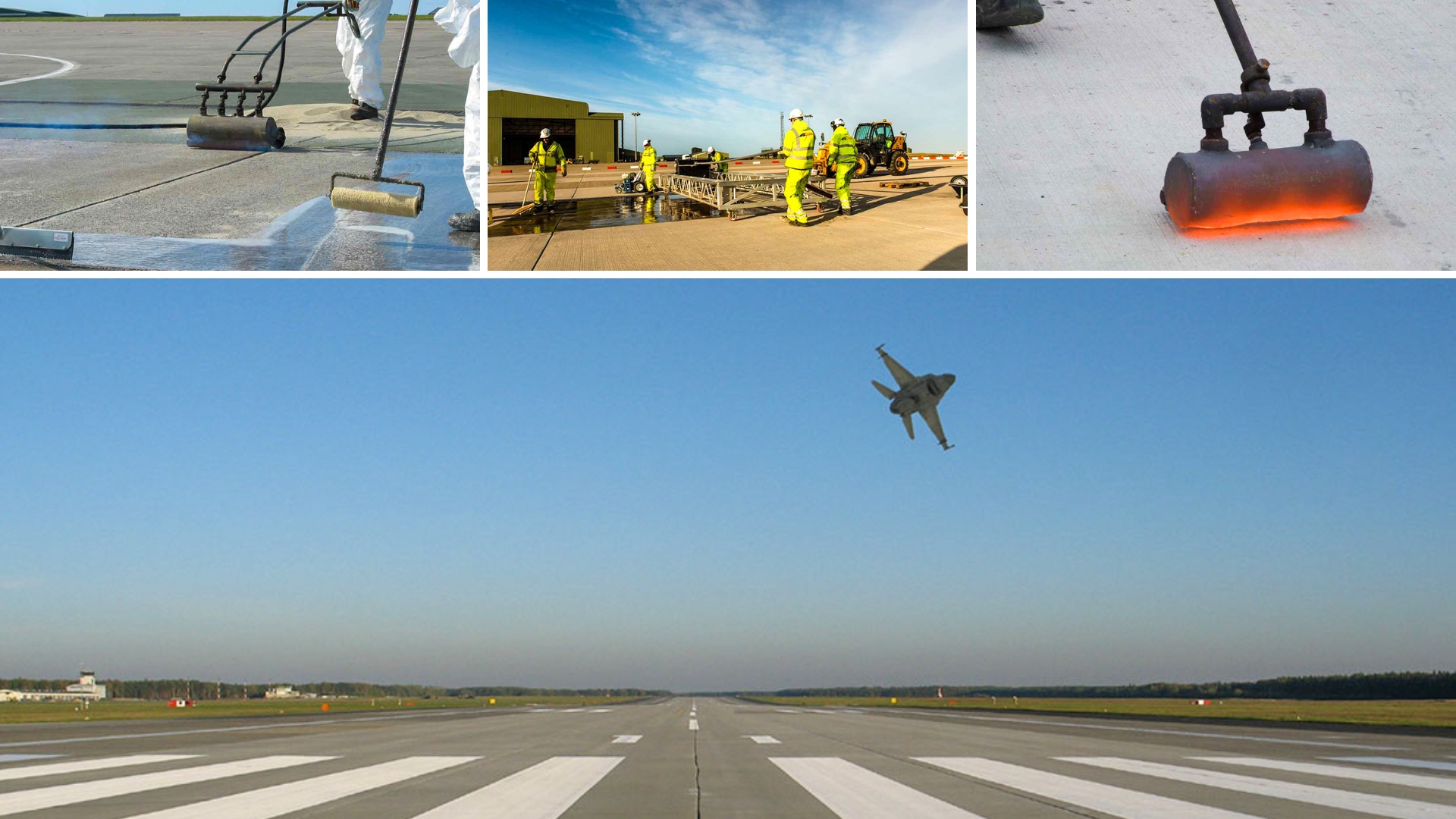 Compilation of images showing Addagrip 1000 System installation at an airfield.