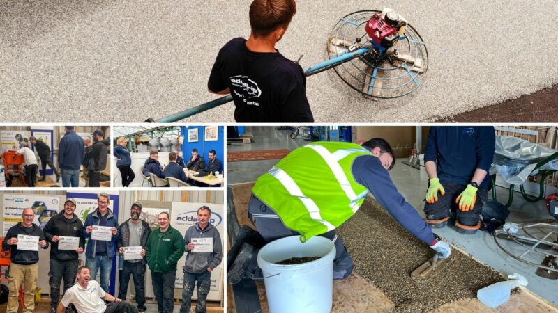 Compilation of images showing installers laying Resin.