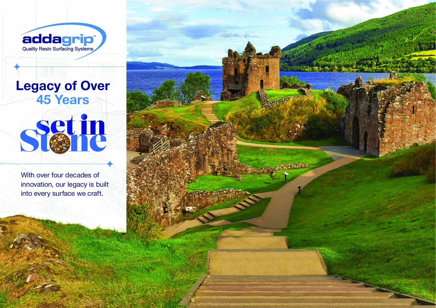 "Resin-bound pathway installed at Urquhart Castle in Scotland, representing Addagrip’s legacy in heritage projects."